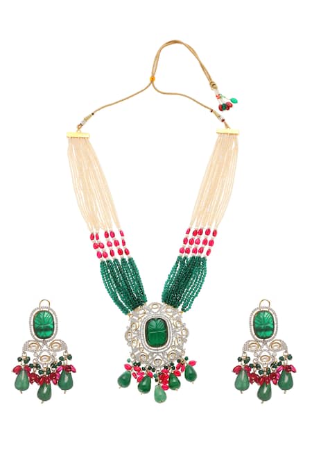 Minaki Vintage Embellished Long Necklace Set 