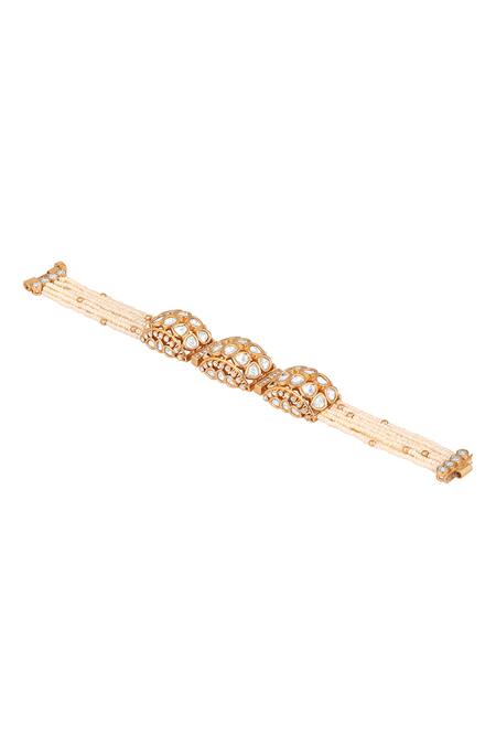 Shop HRISHA Gold Plated Crystals, Pearls Kundan Polki Embellished Bracelet Online at Aza Fashions Shop_HRISHA_Gold Plated Crystals, Pearls Kundan Polki Embellished Bracelet _Online_at_Aza_Fashions