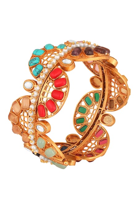 Shop HRISHA Multi Color Metallic Thread, Stones Embellished Bangle at Aza Fashions Shop_HRISHA_Multi Color Metallic Thread, Stones Embellished Bangle _at_Aza_Fashions