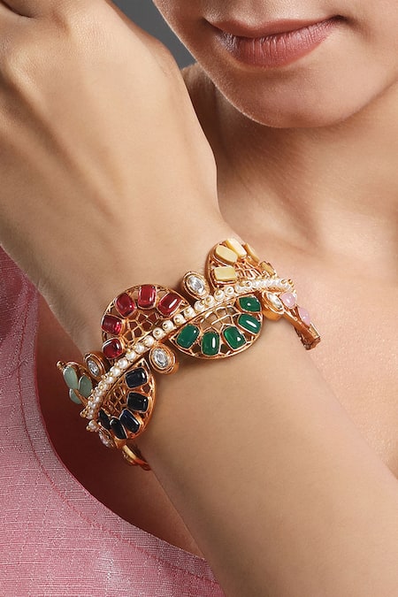 HRISHA Multi Color Metallic Thread, Stones Embellished Bangle Online at Aza Fashions HRISHA_Multi Color Metallic Thread, Stones Embellished Bangle _Online_at_Aza_Fashions