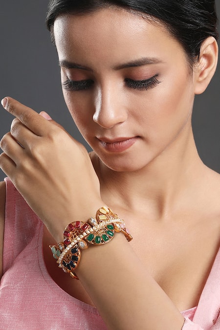 Buy HRISHA Multi Color Metallic Thread, Stones Embellished Bangle Online at Aza Fashions Buy_HRISHA_Multi Color Metallic Thread, Stones Embellished Bangle _Online_at_Aza_Fashions