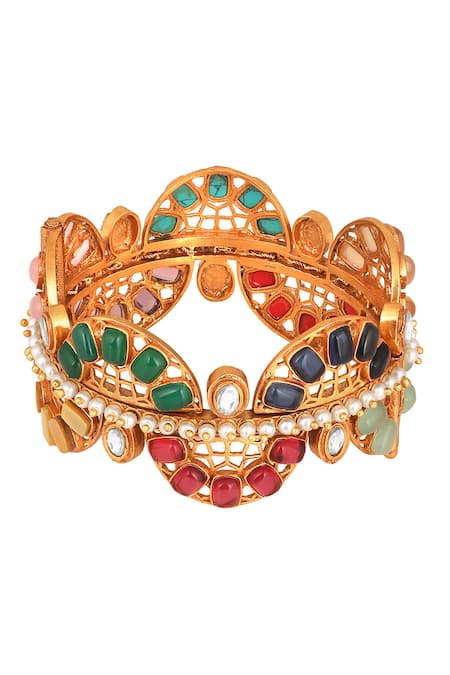 Shop HRISHA Multi Color Metallic Thread, Stones Embellished Bangle Online at Aza Fashions Shop_HRISHA_Multi Color Metallic Thread, Stones Embellished Bangle _Online_at_Aza_Fashions