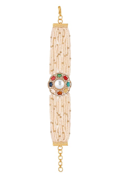 Shop_HRISHA_Multi Color Pearls, Stones Monalisa Embellished Bracelet _at_Aza_Fashions