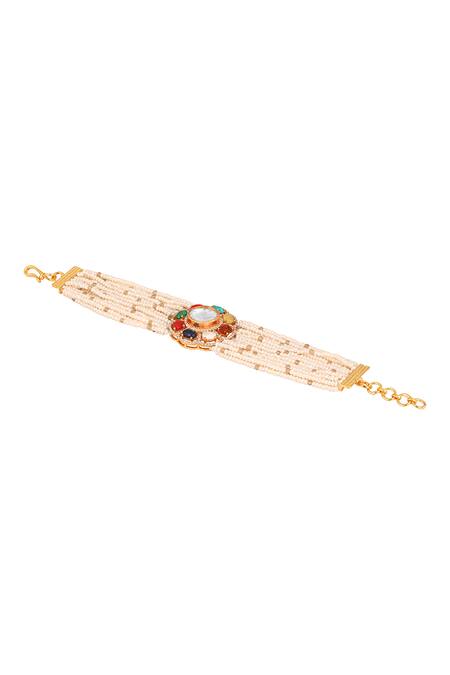 Shop_HRISHA_Multi Color Pearls, Stones Monalisa Embellished Bracelet _Online_at_Aza_Fashions
