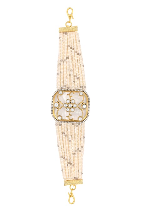 Shop_HRISHA_Gold Plated Diamonds, Stones Monalisa Embellished Bracelet _at_Aza_Fashions