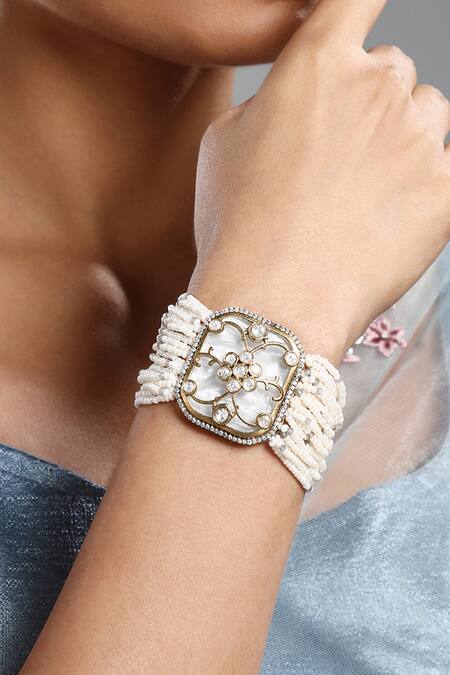 HRISHA_Gold Plated Diamonds, Stones Monalisa Embellished Bracelet _Online_at_Aza_Fashions