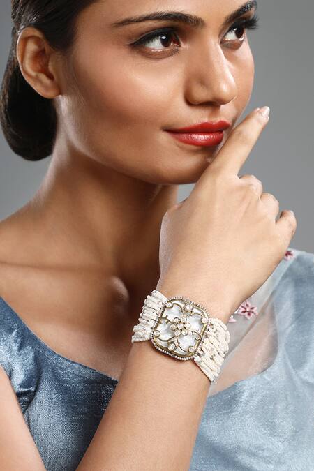 Buy_HRISHA_Gold Plated Diamonds, Stones Monalisa Embellished Bracelet _Online_at_Aza_Fashions