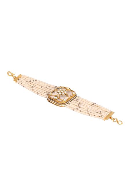 Shop_HRISHA_Gold Plated Diamonds, Stones Monalisa Embellished Bracelet _Online_at_Aza_Fashions