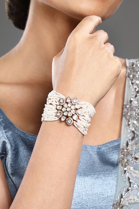 HRISHA Gold Plated Pearls, Crystals Kidiya Embellished Bracelet Online at Aza Fashions HRISHA_Gold Plated Pearls, Crystals Kidiya Embellished Bracelet _Online_at_Aza_Fashions