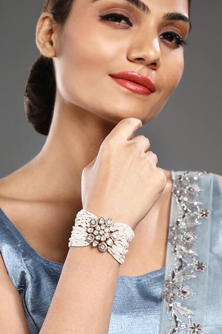 Buy HRISHA Gold Plated Pearls, Crystals Kidiya Embellished Bracelet Online at Aza Fashions Buy_HRISHA_Gold Plated Pearls, Crystals Kidiya Embellished Bracelet _Online_at_Aza_Fashions
