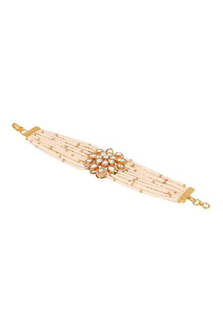 Shop HRISHA Gold Plated Pearls, Crystals Kidiya Embellished Bracelet Online at Aza Fashions Shop_HRISHA_Gold Plated Pearls, Crystals Kidiya Embellished Bracelet _Online_at_Aza_Fashions