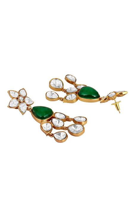 Shop HRISHA Gold Plated Metallic Moissanite Kundan Polki Embellished Dangler Earrings Online at Aza Fashions Shop_HRISHA_Gold Plated Metallic Moissanite Kundan Polki Embellished Dangler Earrings _Online_at_Aza_Fashions