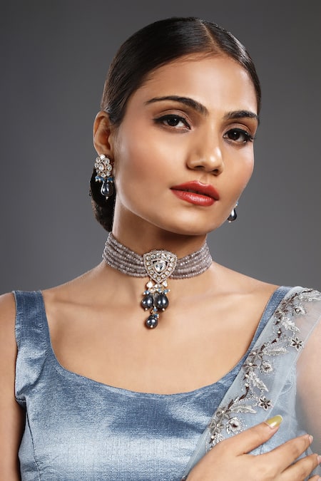 Hrisha Jewels Embellished Pendant Choker Necklace Set 