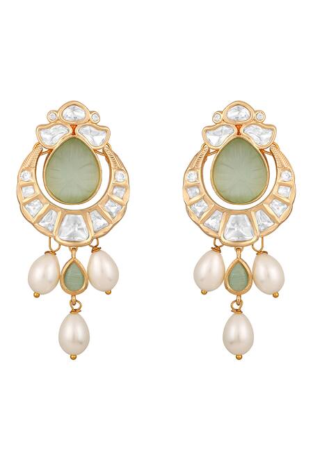 HRISHA Gold Plated Sequins, Stones Embellished Pendant Necklace Set at Aza Fashions HRISHA_Gold Plated Sequins, Stones Embellished Pendant Necklace Set _at_Aza_Fashions