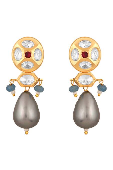 HRISHA_Multi Color Pearls, Stones Agate Embellished Pendant Choker Necklace Set _at_Aza_Fashions