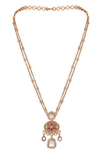 Shop HRISHA Gold Plated Stones, Rhinestones Natural Onyx Embellished Pendant Necklace Set at Aza Fashions Shop_HRISHA_Gold Plated Stones, Rhinestones Natural Onyx Embellished Pendant Necklace Set_at_Aza_Fashions