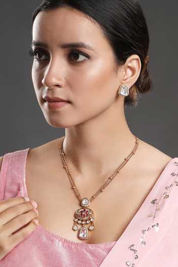 Buy HRISHA Gold Plated Stones, Rhinestones Natural Onyx Embellished Pendant Necklace Set Online at Aza Fashions Buy_HRISHA_Gold Plated Stones, Rhinestones Natural Onyx Embellished Pendant Necklace Set_Online_at_Aza_Fashions