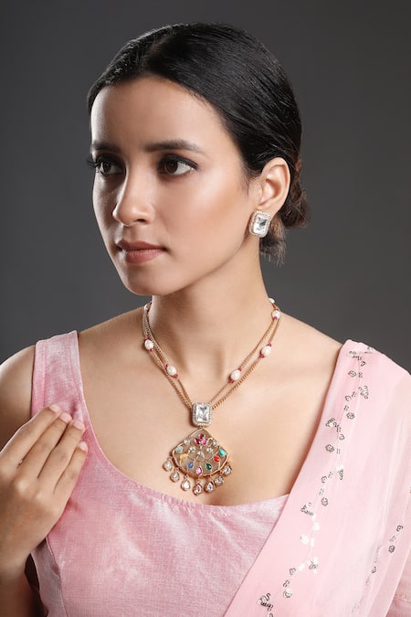 Hrisha Jewels Zirconia Work Pendant Necklace Set 