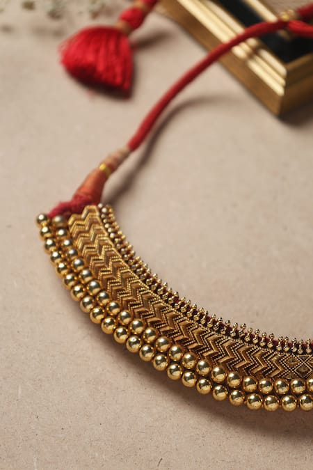 Mero Jewellery Herringbone Carved Design Maharashtrian Thushi 