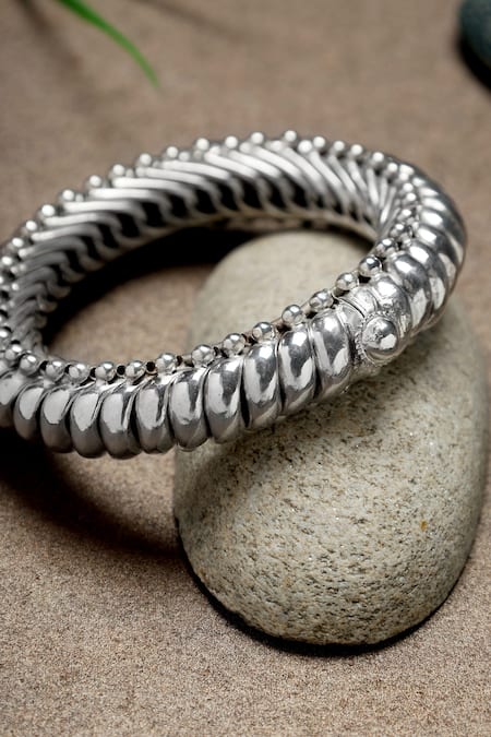 Shop Mero Jewellery Silver Plated Shindeshahi Tode Bangle at Aza Fashions Shop_Mero Jewellery_Silver Plated Shindeshahi Tode Bangle _at_Aza_Fashions