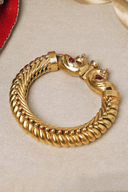 Mero Jewellery Gold Plated Imitation Kundan Embellished Peacock Shindeshahi Tode Bangle 