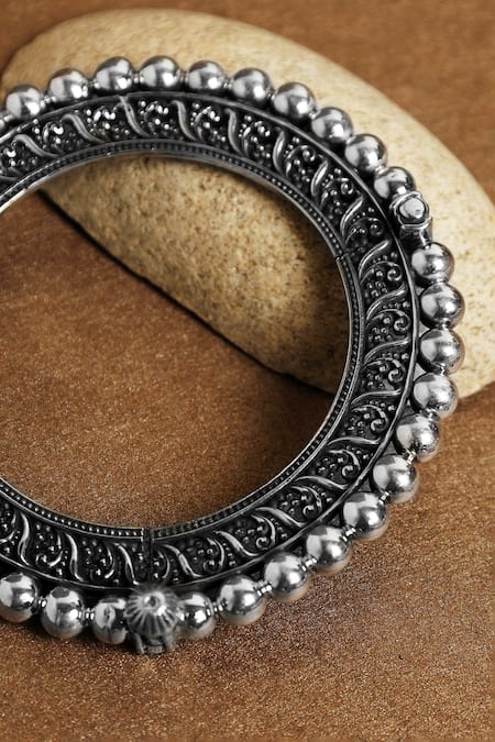 Shop Mero Jewellery Silver Plated Beads Baroque Kada at Aza Fashions Shop_Mero Jewellery_Silver Plated Beads Baroque Kada _at_Aza_Fashions