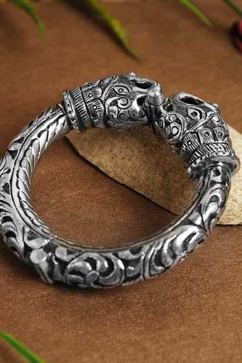Shop Mero Jewellery Silver Plated Elephant Chitai Kada at Aza Fashions Shop_Mero Jewellery_Silver Plated Elephant Chitai Kada _at_Aza_Fashions