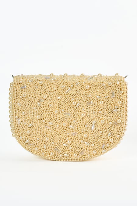 Shop Tasna White Crystal Bead Embellished Bag at Aza Fashions Shop_Tasna_White Crystal Bead Embellished Bag _at_Aza_Fashions