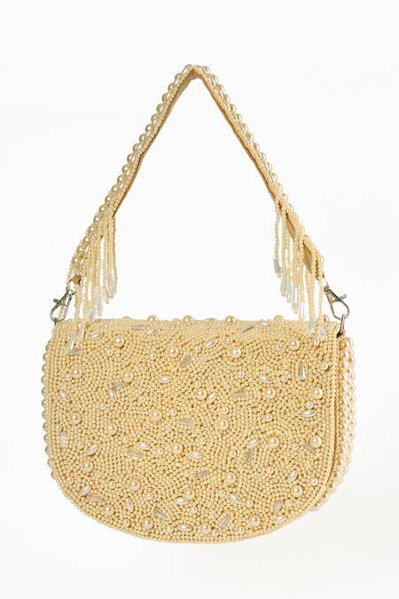 Shop Tasna White Crystal Bead Embellished Bag Online at Aza Fashions Shop_Tasna_White Crystal Bead Embellished Bag _Online_at_Aza_Fashions