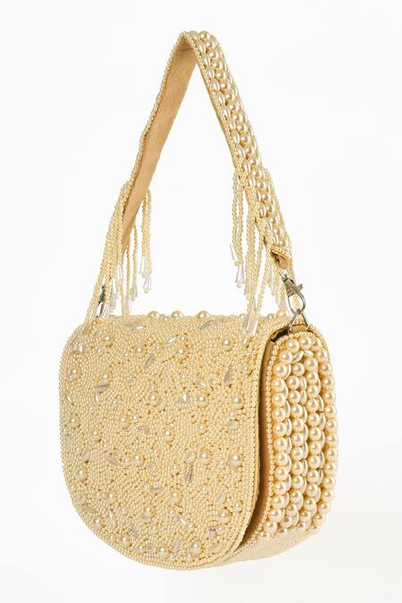 Tasna White Crystal Bead Embellished Bag at Aza Fashions Tasna_White Crystal Bead Embellished Bag _at_Aza_Fashions