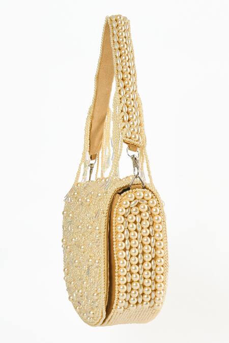 Buy Tasna White Crystal Bead Embellished Bag Buy_Tasna_White Crystal Bead Embellished Bag