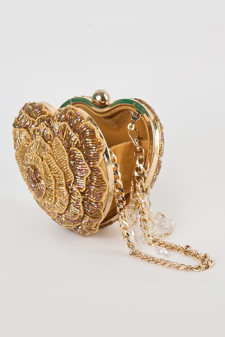 Tasna Gold Crystals, Cut Work Heart Shaped Clutch at Aza Fashions Tasna_Gold Crystals, Cut Work Heart Shaped Clutch _at_Aza_Fashions