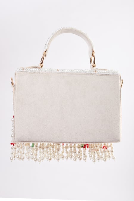 Shop Tasna White Bead Crystal Embellished Clutch at Aza Fashions Shop_Tasna_White Bead Crystal Embellished Clutch _at_Aza_Fashions