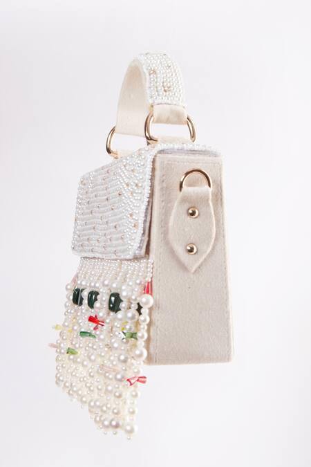 Tasna White Bead Crystal Embellished Clutch Online at Aza Fashions Tasna_White Bead Crystal Embellished Clutch _Online_at_Aza_Fashions