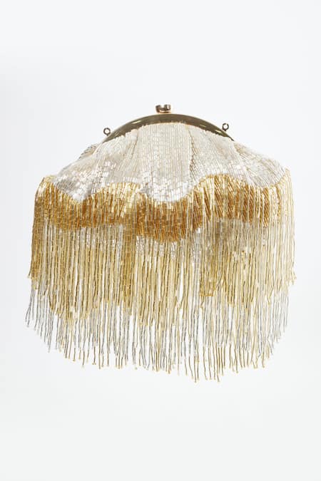 Shop Tasna Gold Cutdana Embellished Potli at Aza Fashions Shop_Tasna_Gold Cutdana Embellished Potli _at_Aza_Fashions