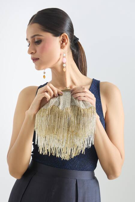 Shop Tasna Gold Cutdana Embellished Potli Online at Aza Fashions Shop_Tasna_Gold Cutdana Embellished Potli _Online_at_Aza_Fashions