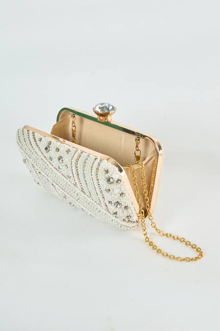 Shop Tasna White Pearl Studded Clutch Online at Aza Fashions Shop_Tasna_White Pearl Studded Clutch _Online_at_Aza_Fashions