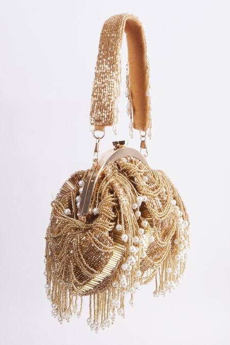 Tasna Gold Cutdana Pearl Embellished Potli Online at Aza Fashions Tasna_Gold Cutdana Pearl Embellished Potli _Online_at_Aza_Fashions