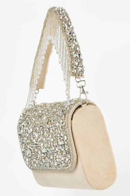 Shop Tasna Beige Diamond Crystal Embellished Clutch Online at Aza Fashions Shop_Tasna_Beige Diamond Crystal Embellished Clutch _Online_at_Aza_Fashions