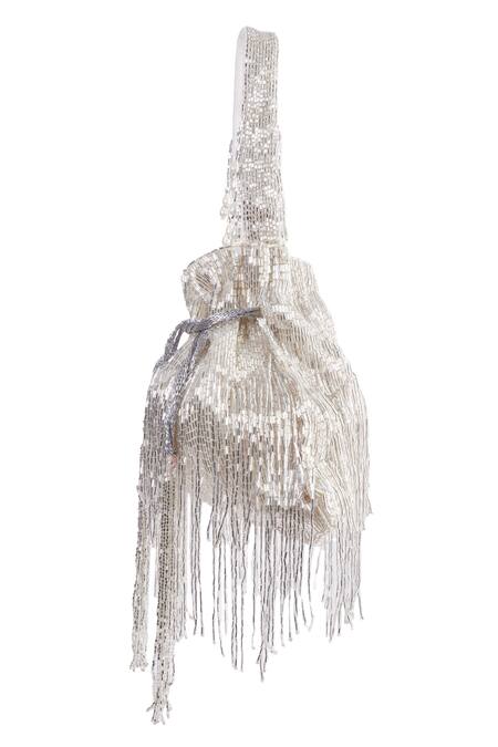 Tasna Silver Cutdana Tassel Embellished Potli Online at Aza Fashions Tasna_Silver Cutdana Tassel Embellished Potli _Online_at_Aza_Fashions