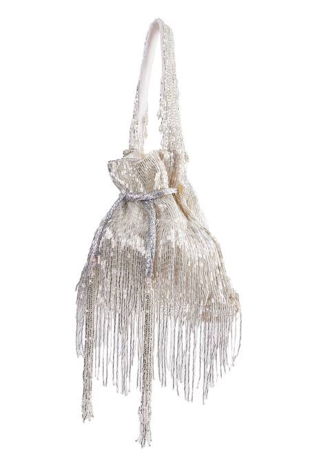 Buy Tasna Silver Cutdana Tassel Embellished Potli Online at Aza Fashions Buy_Tasna_Silver Cutdana Tassel Embellished Potli _Online_at_Aza_Fashions
