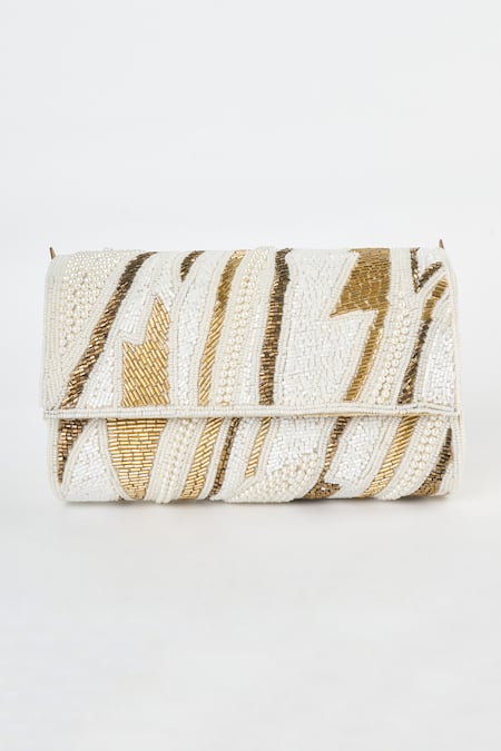 Shop Tasna White Cutdana Abstract Embellished Clutch at Aza Fashions Shop_Tasna_White Cutdana Abstract Embellished Clutch _at_Aza_Fashions