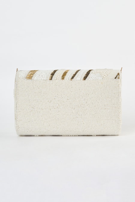 Tasna White Cutdana Abstract Embellished Clutch Online at Aza Fashions Tasna_White Cutdana Abstract Embellished Clutch _Online_at_Aza_Fashions