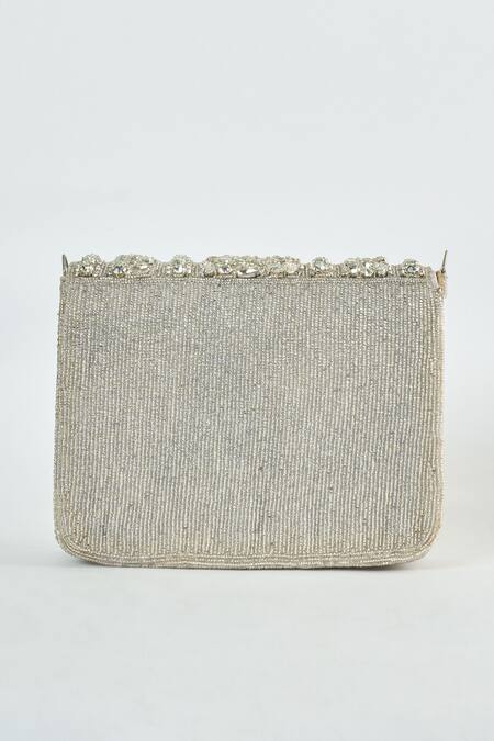 Tasna White Diamond Embellished Clutch Online at Aza Fashions Tasna_White Diamond Embellished Clutch _Online_at_Aza_Fashions
