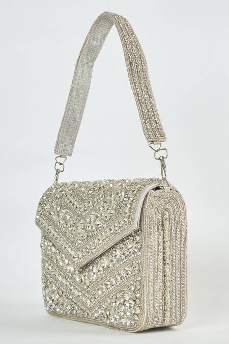 Buy Tasna White Diamond Embellished Clutch Online at Aza Fashions Buy_Tasna_White Diamond Embellished Clutch _Online_at_Aza_Fashions