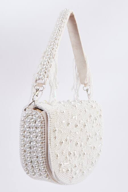 Tasna Gold Pearl Embellished Clutch at Aza Fashions Tasna_Gold Pearl Embellished Clutch _at_Aza_Fashions