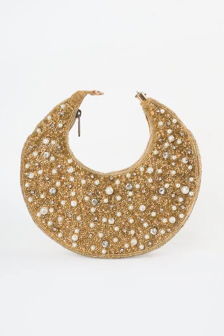 Buy Tasna Gold Cutdana Glimmering Crescent Handbag Online at Aza Fashions Buy_Tasna_Gold Cutdana Glimmering Crescent Handbag _Online_at_Aza_Fashions