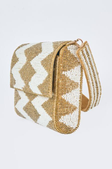 Shop Tasna Gold Cutdana Chevron Embellished Bag Online at Aza Fashions Shop_Tasna_Gold Cutdana Chevron Embellished Bag _Online_at_Aza_Fashions