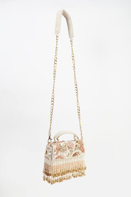 Shop Tasna Peach Sequin Flora Embroidered Sling Bag Online at Aza Fashions Shop_Tasna_Peach Sequin Flora Embroidered Sling Bag _Online_at_Aza_Fashions