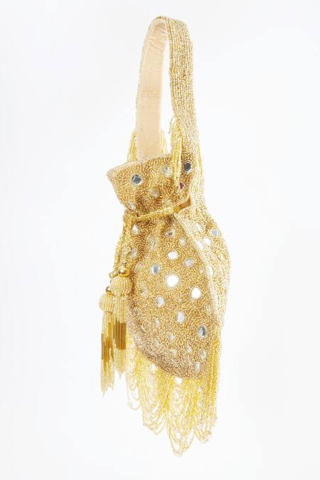 Tasna Gold Mirror Sunny And Cutdana Embroidered Potli Bag Online at Aza Fashions Tasna_Gold Mirror Sunny And Cutdana Embroidered Potli Bag _Online_at_Aza_Fashions